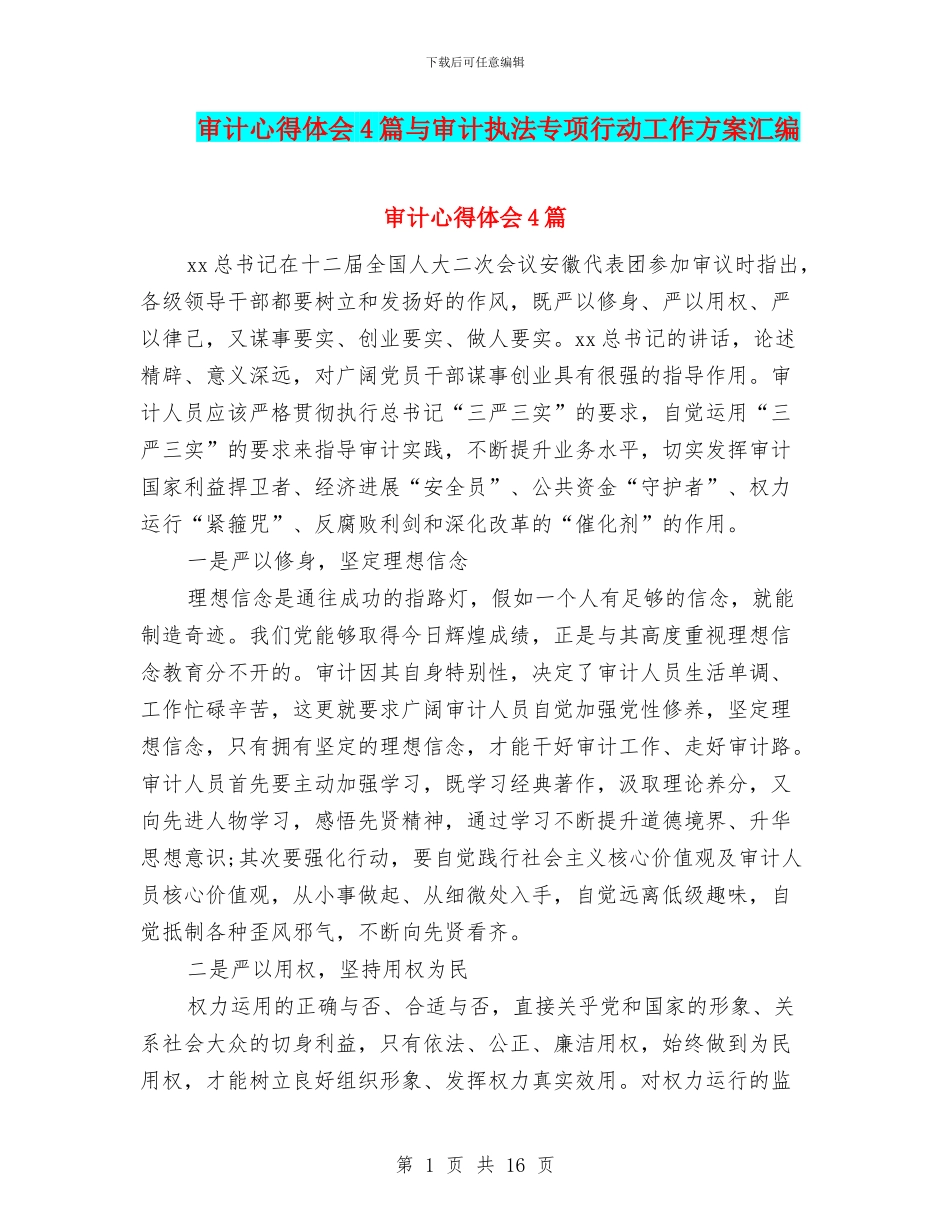 审计心得体会4篇与审计执法专项行动工作方案汇编_第1页