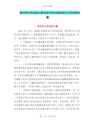 审计科工作总结3篇与审计科计算机审计工作总结汇编