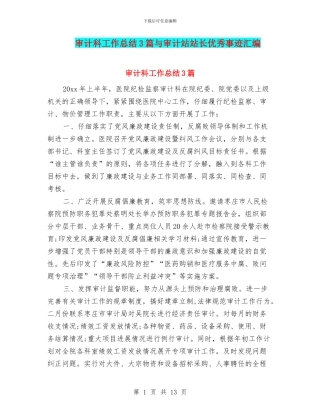 审计科工作总结3篇与审计站站长优秀事迹汇编