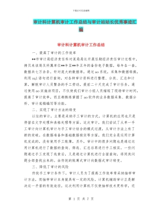 审计科计算机审计工作总结与审计站站长优秀事迹汇编