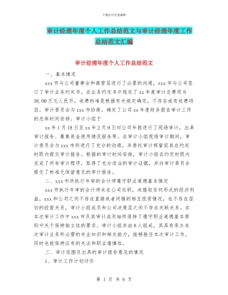 审计经理年度个人工作总结范文与审计经理年度工作总结范文汇编