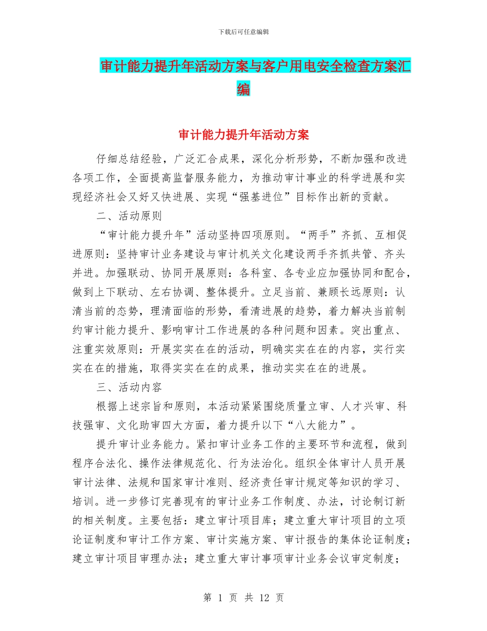审计能力提升年活动方案与客户用电安全检查方案汇编_第1页