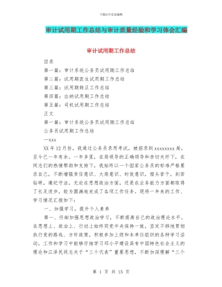 审计试用期工作总结与审计质量经验和学习体会汇编