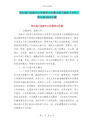 审计部门党组中心年度学习打算与客户服务下半年工作计划2024汇编