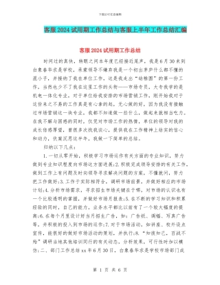 客服2024试用期工作总结与客服上半年工作总结汇编