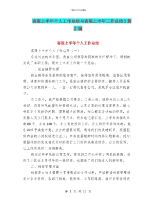 客服上半年个人工作总结与客服上半年工作总结2篇汇编