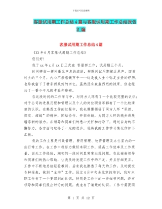 客服试用期工作总结4篇与客服试用期工作总结报告汇编