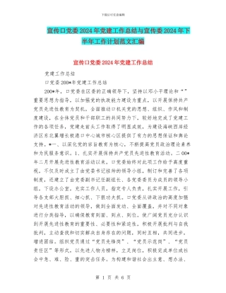 宣传口党委2024年党建工作总结与宣传委2024年下半年工作计划范文汇编