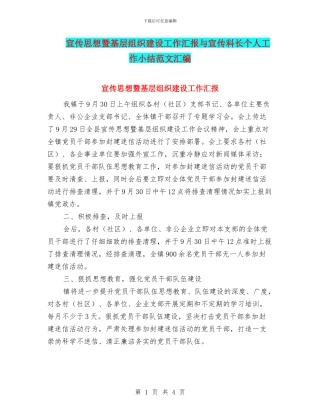 宣传思想暨基层组织建设工作汇报与宣传科长个人工作小结范文汇编