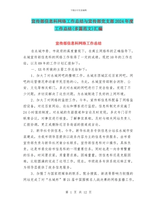 宣传部信息科网络工作总结与宣传部党支部2024年度工作总结汇编