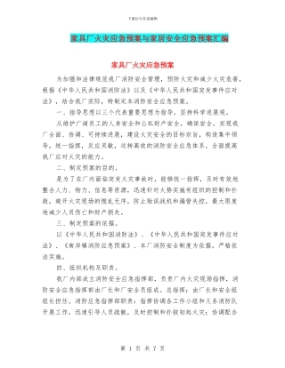 家具厂火灾应急预案与家居安全应急预案汇编