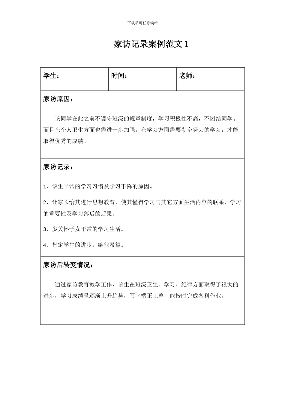 家访工作记录案例范文2篇_第1页