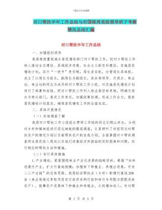 对口帮扶半年工作总结与对国税局党组领导班子考察情况总结汇编
