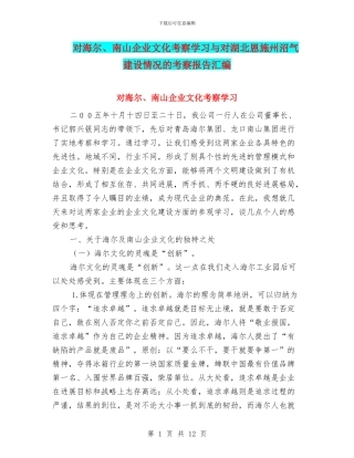 对海尔、南山企业文化考察学习与对湖北恩施州沼气建设情况的考察报告汇编