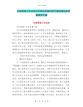 对标管理工作总结与对湖北恩施州沼气建设情况的考察报告汇编