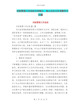 对标管理工作总结与对海尔、南山企业文化考察学习汇编