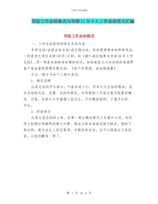 导医工作总结格式与导游11月个人工作总结范文汇编