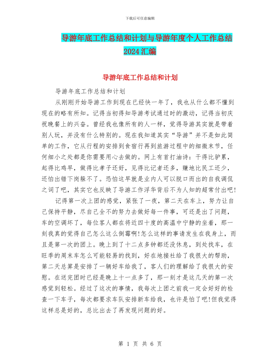 导游年底工作总结和计划与导游年度个人工作总结2024汇编_第1页