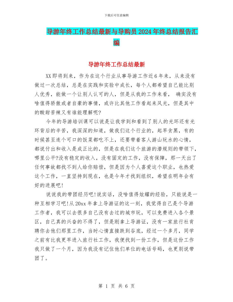 导游年终工作总结最新与导购员2024年终总结报告汇编_第1页