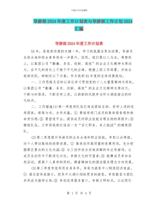 导游部2024年度工作计划表与导游部工作计划2024汇编