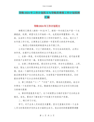 导购2024年工作计划范文与导购员季度工作计划范例汇编