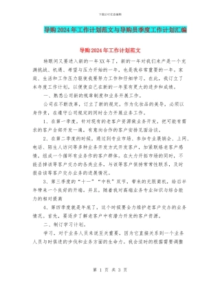 导购2024年工作计划范文与导购员季度工作计划汇编