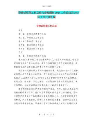 导购试用期工作总结与寿险顾问2024工作总结及2024年工作计划汇编