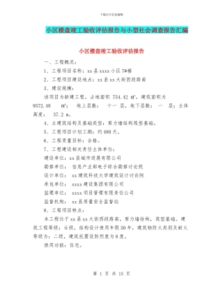 小区楼盘竣工验收评估报告与小型社会调查报告汇编