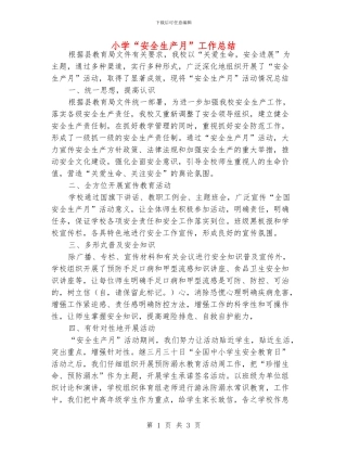 小学“安全生产月”工作总结