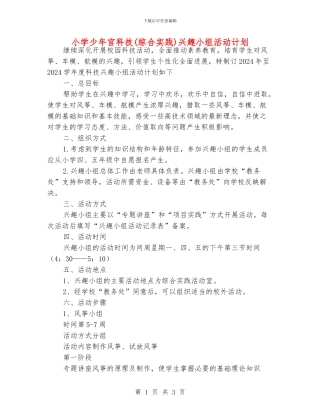 小学少年宫科技兴趣小组活动计划
