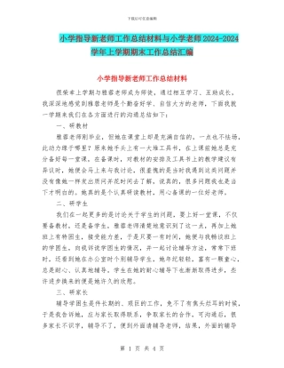 小学指导新教师工作总结材料与小学教师2024