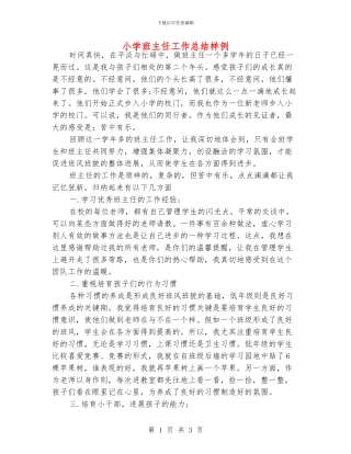 小学班主任工作总结样例