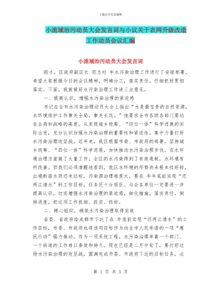 小流域治污动员大会发言词与小议关于农网升级改造工作动员会议汇编