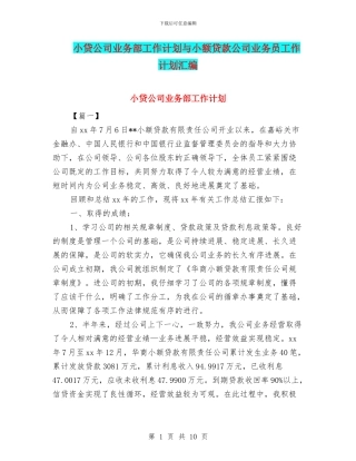 小贷公司业务部工作计划与小额贷款公司业务员工作计划汇编