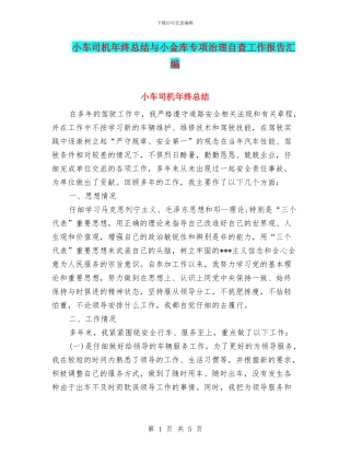 小车司机年终总结与小金库专项治理自查工作报告汇编