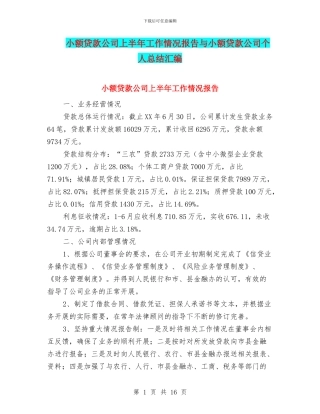 小额贷款公司上半年工作情况报告与小额贷款公司个人总结汇编