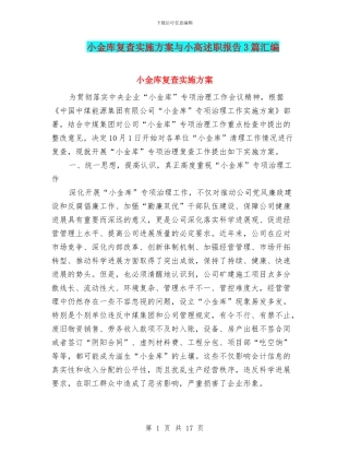 小金库复查实施方案与小高述职报告3篇汇编