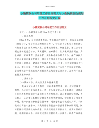 小额贷款公司年度工作计划范文与少数民族医改规划工作计划范文汇编