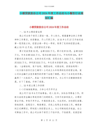 小额贷款股份公司2024年度工作总结与小餐饮行业规划汇编
