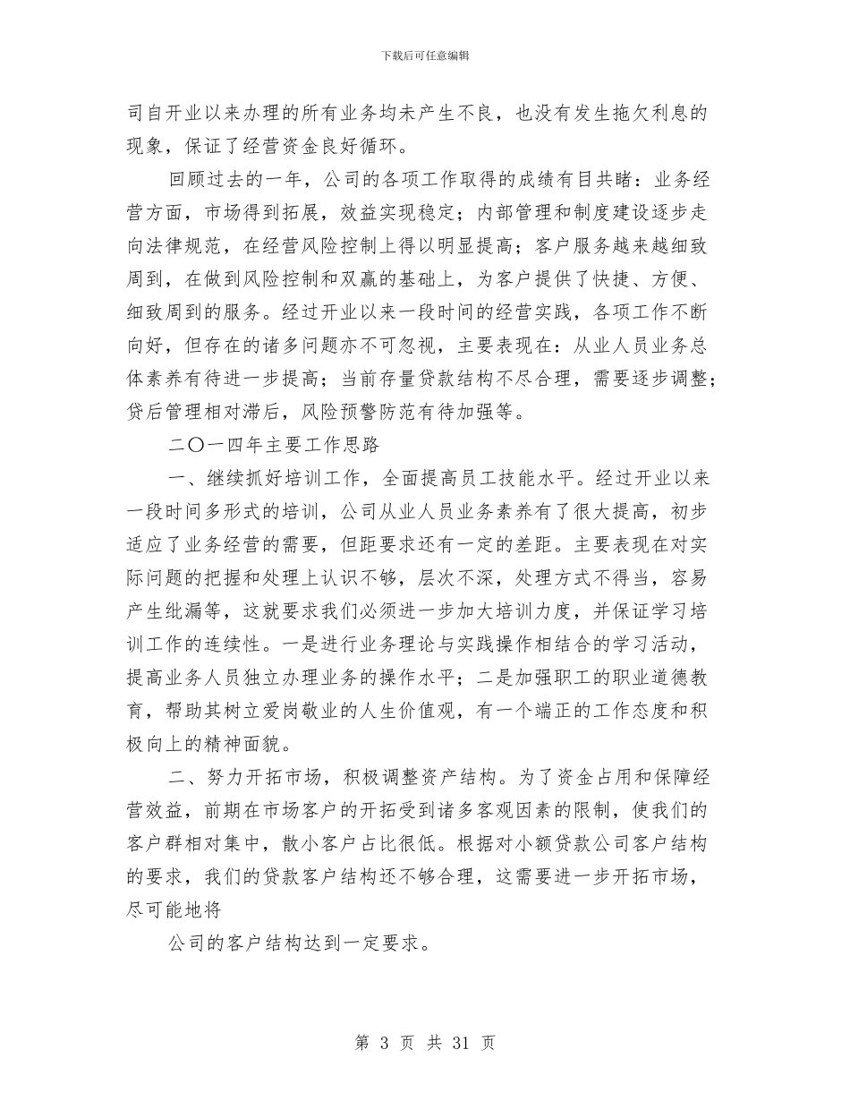 小额贷款公司财务工作总结与小额贷款股份公司2024年度工作总结汇编_第3页