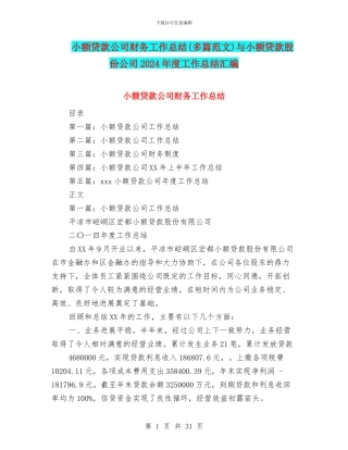 小额贷款公司财务工作总结与小额贷款股份公司2024年度工作总结汇编
