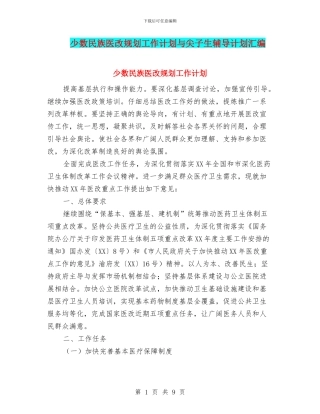 少数民族医改规划工作计划与尖子生辅导计划汇编
