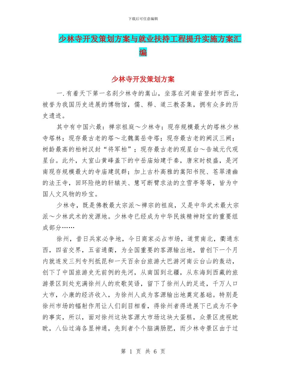 少林寺开发策划方案与就业扶持工程提升实施方案汇编_第1页