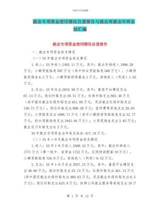 就业专项资金使用情况自查报告与就业再就业年终总结汇编