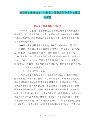 就业局工作总结和工作计划与就业局年上半年工作总结汇编