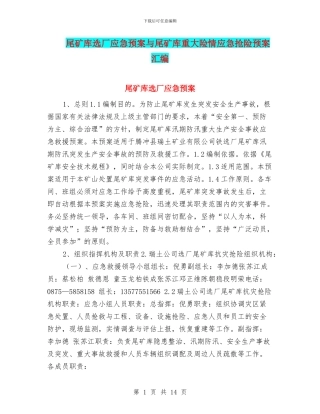 尾矿库选厂应急预案与尾矿库重大险情应急抢险预案汇编