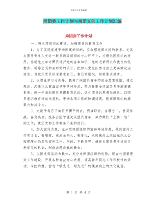 局团委工作计划与局团支部工作计划汇编