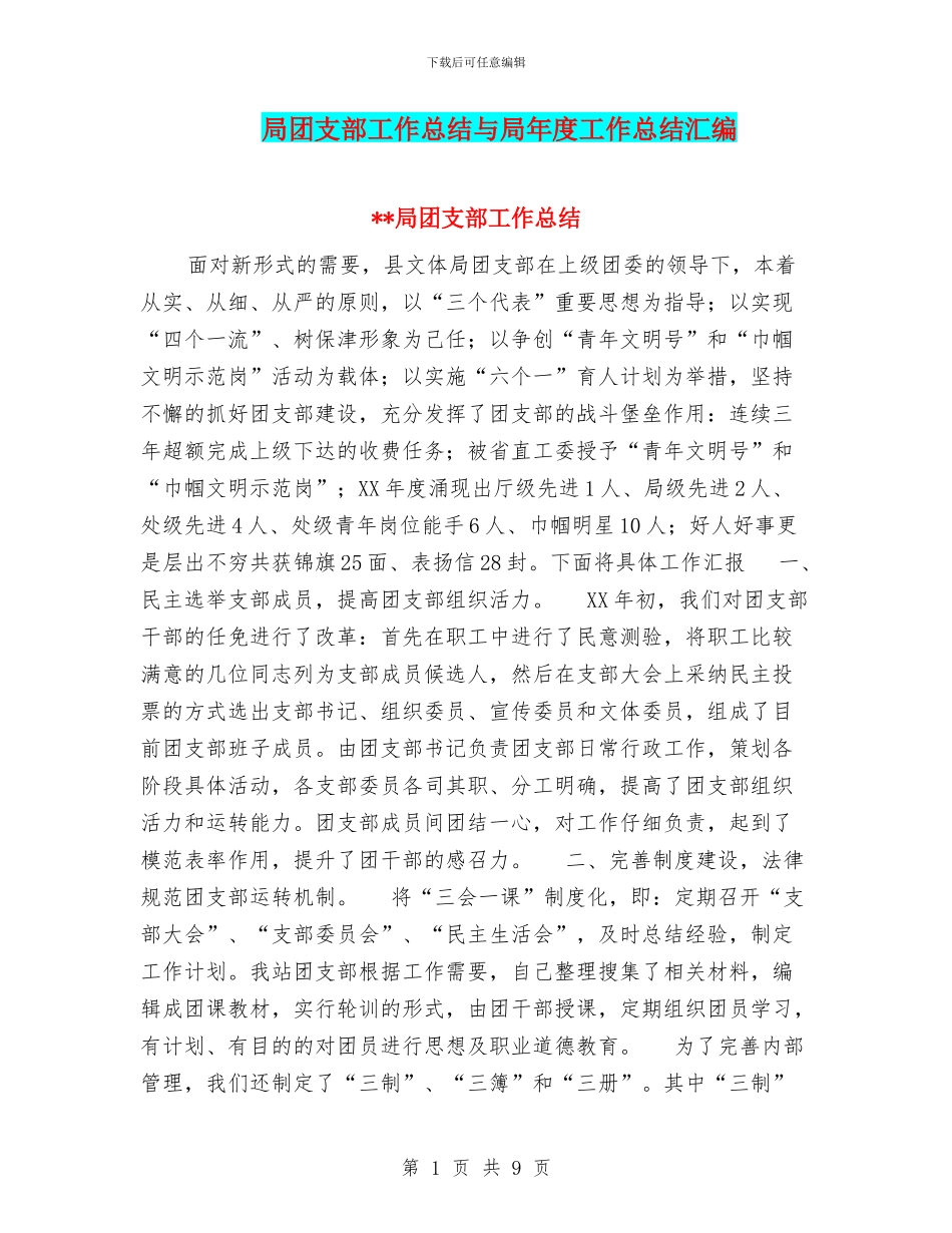 局团支部工作总结与局年度工作总结汇编_第1页