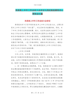 局系统上半年工作总结大会讲话与局纪检监察培训心得体会汇编