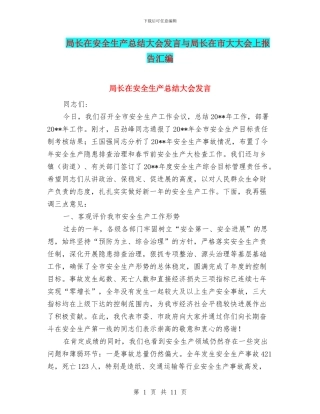 局长在安全生产总结大会发言与局长在市大大会上报告汇编